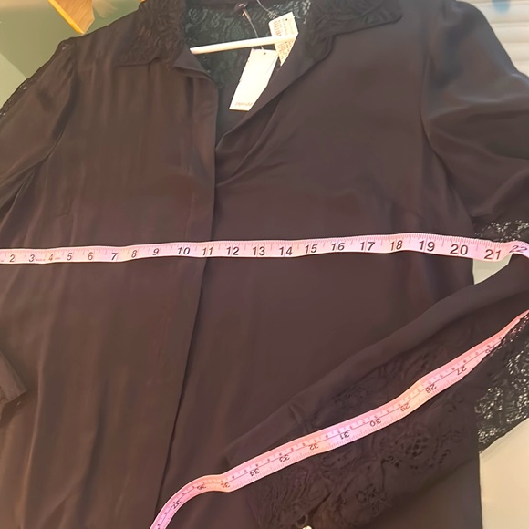 Paperwhite Black Flowy Silk Collared Blouse Sz 12 NWT Lace Chic NEW - Picture 11 of 16